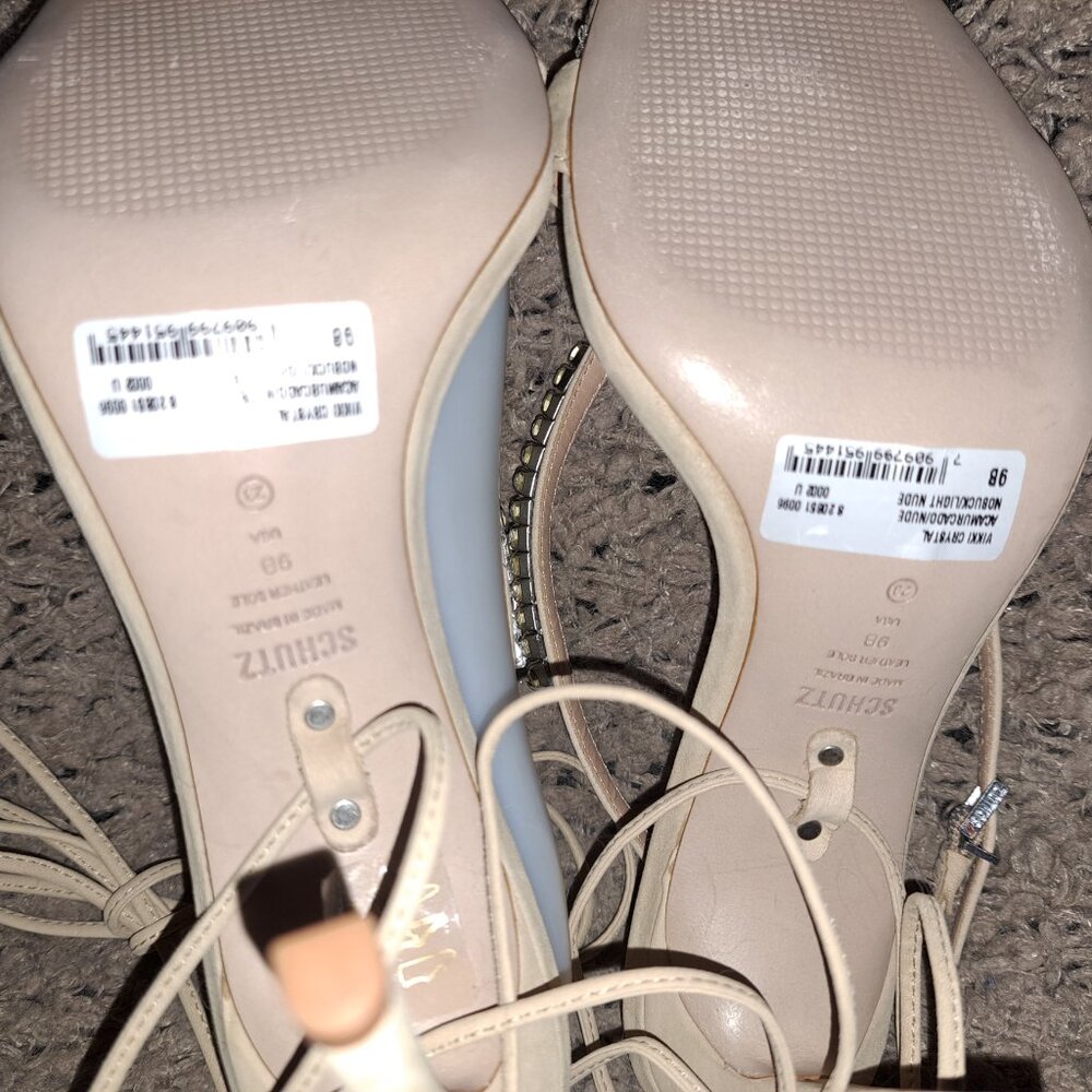 SCHUTZ-Vikki Crystal-Strappy/Convertible Heels-Light Nude Nubuck-Sz 9-NWOB - Picture 9 of 9